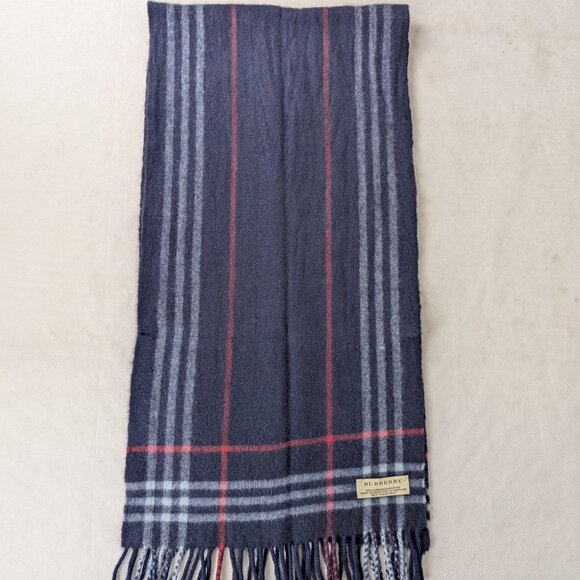Burberry Navy Blue Check Unisex Scarf | 50% Cashmere 50% Wool | Made in Scotland - Picture 3 of 6
